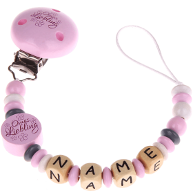 Schnullerkette mit Namen – "Omas Liebling" rosa